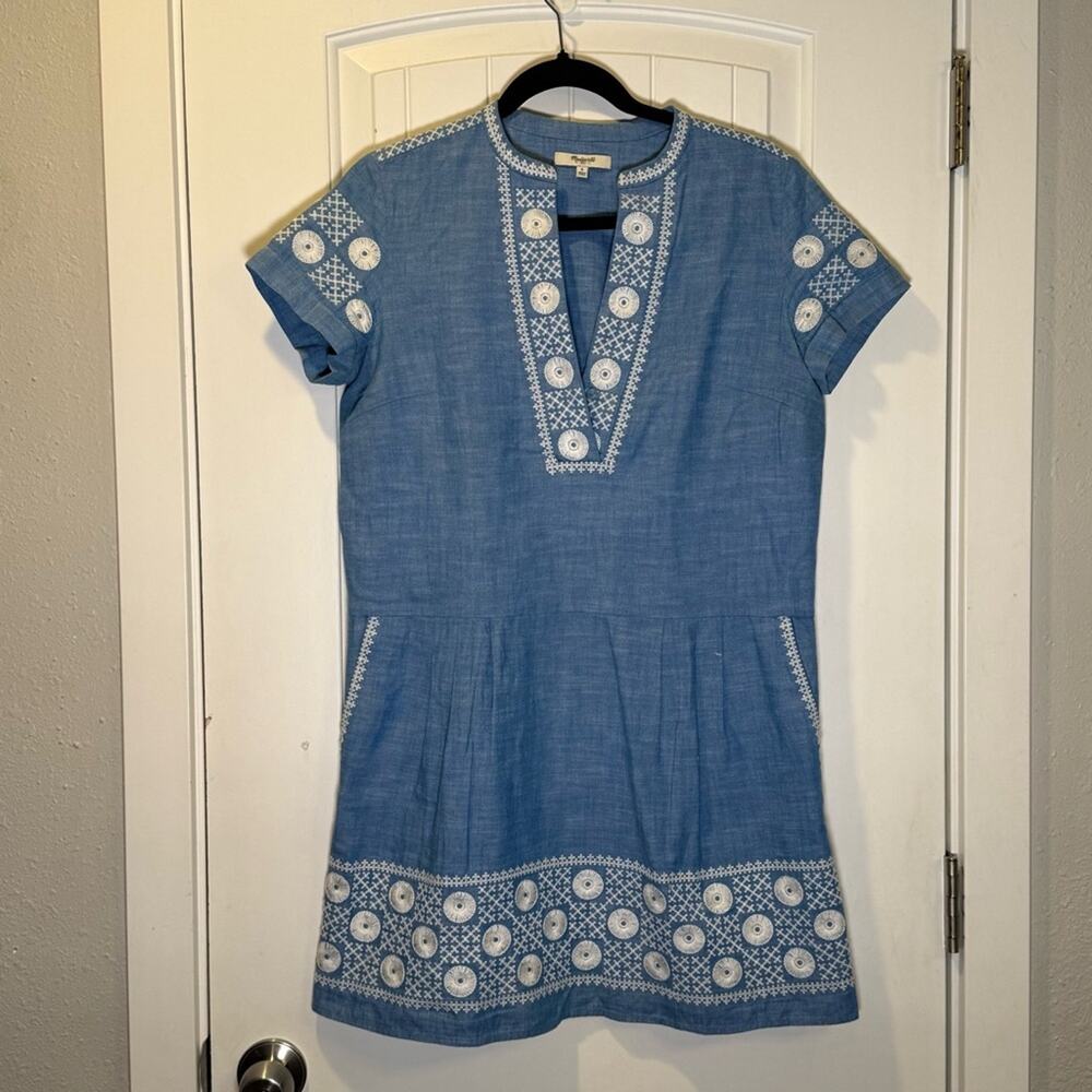Madewell Cotton Embroidery V-Neck Dress Size Small